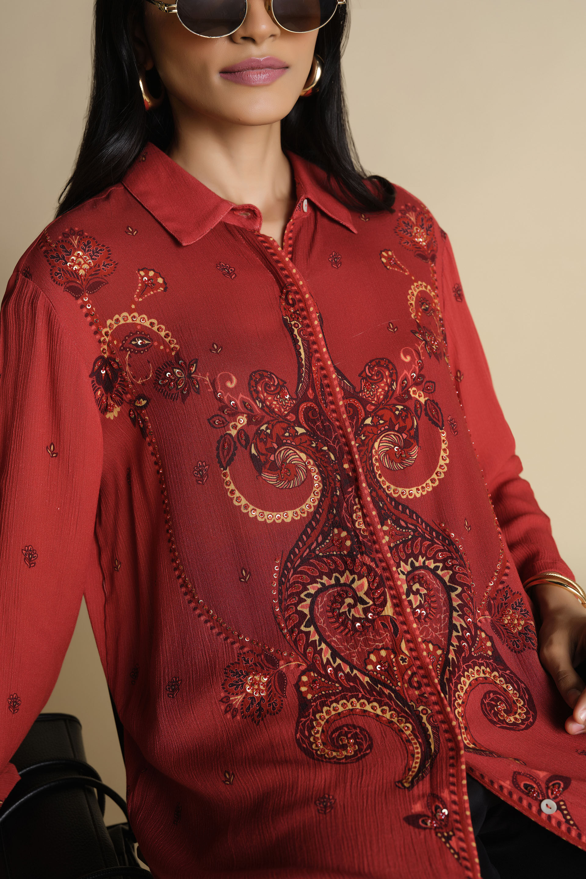 Rusty Paisley Tunic, Rust, image 4